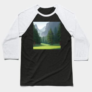 A painting of a forest with mountains in the background Baseball T-Shirt